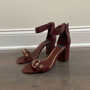 White House Black Market Burgundy Leather Heel with Buckle Detail, Size 6